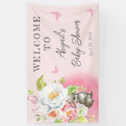 甘い小さなバニーの赤ちゃんシャワーへようこそ 横断幕 (縦)