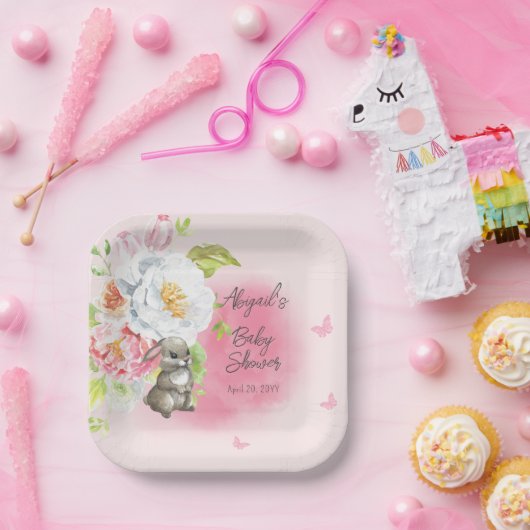 甘い小さなバニーピンクの女の子の赤ちゃんシャワー ペーパープレート (パーティー)
