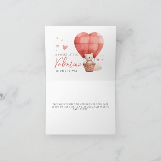甘い小さなバレンタインが途中の赤ちゃんシャワー サンキューカード (内部)