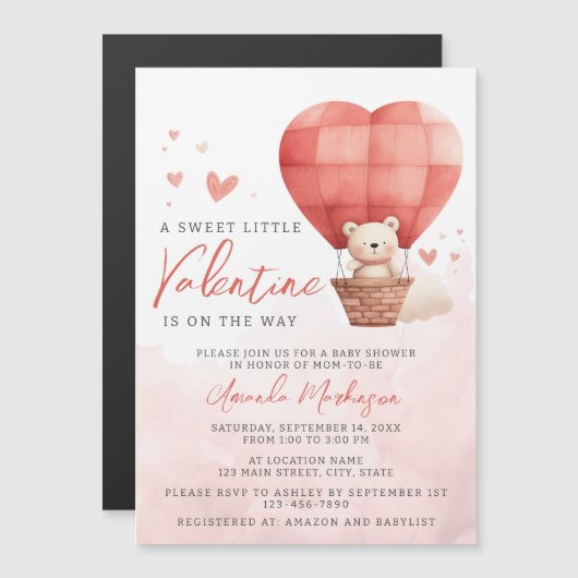 甘い小さなバレンタインが途中の赤ちゃんシャワー マグネット招待状 (正面/裏面)