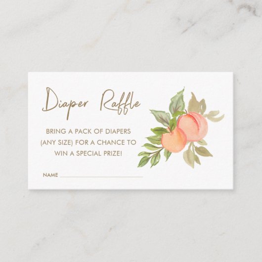 甘い小さなピーチフルーツ赤ちゃんシャワーおむつラッフル エンクロージャーカード (正面)