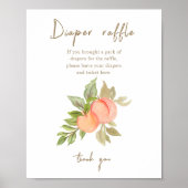 甘い小さなピーチフルーツ赤ちゃんシャワーおむつラッフル ポスター (正面)