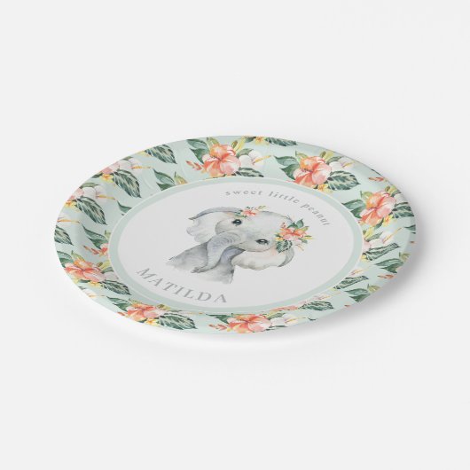 甘い小さなピーナッツのセージ緑の象のフローラ ペーパープレート (アングル)