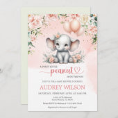 甘い小さなピーナッツエレファントベビーガールベビーシャワー 招待状 (正面/裏面)