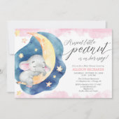 甘い小さなピーナッツ象の月女の子の赤ちゃんシャワー 招待状 (正面)