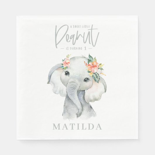 甘い小さなピーナッツ象の誕生日パーティー スタンダードランチョンナプキン (正面)