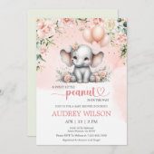 甘い小さなピーナッツ象の赤ちゃんシャワー 招待状 (正面/裏面)