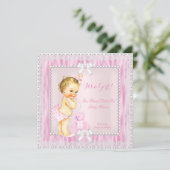 甘い小さなブロンド女の子ベビーシャワーパールレース 招待状 (スタンド正面)