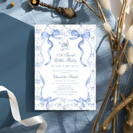 甘い小さなベビーキツネ熊の青い赤ちゃんシャワー 招待状