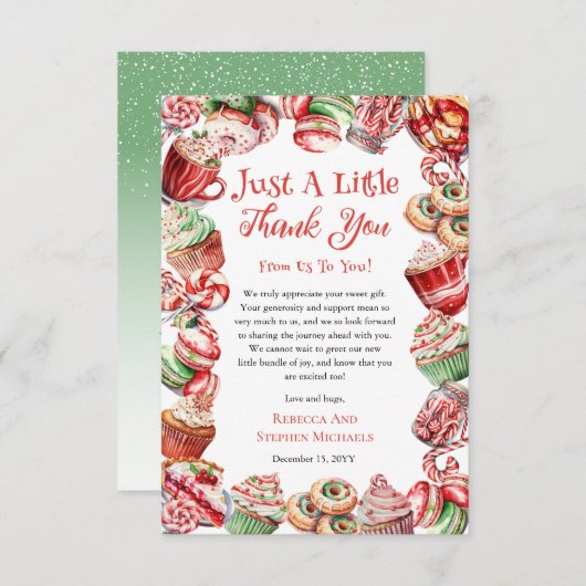 甘い小さなベビーキャンディフレーム女の子ベビーシャワー サンキューカード (正面/裏面)