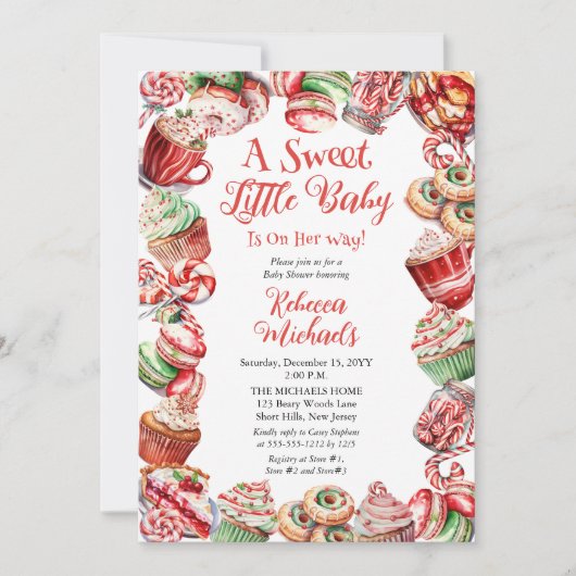 甘い小さなベビーキャンディフレーム赤ちゃんシャワー 招待状 (正面)