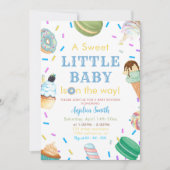 甘い小さなベビードーナツブルーデザートベビーシャワー 招待状 (正面)