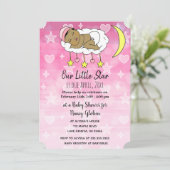 甘い小さなベビーピンクの星と月の女の子Invt 招待状 (スタンド正面)