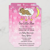 甘い小さなベビーピンクの星と月の女の子Invt 招待状 (正面/裏面)