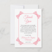甘い小さなベビーピンク弓ガールベビーシャワー サンキューカード (正面)