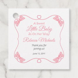 甘い小さなベビーピンク弓ガールベビーシャワー フェイバータグ