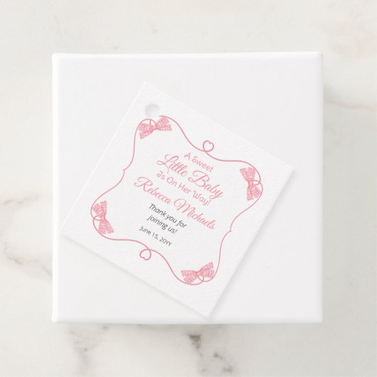 甘い小さなベビーピンク弓ガールベビーシャワー フェイバータグ (インサイチュ)