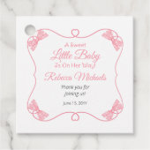 甘い小さなベビーピンク弓ガールベビーシャワー フェイバータグ (正面)