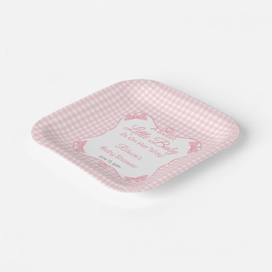 甘い小さなベビーピンク弓ガールベビーシャワー ペーパープレート (傾斜あり)