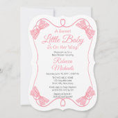 甘い小さなベビーピンク弓ガールベビーシャワー 招待状 (正面)