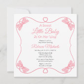 甘い小さなベビーピンク弓ガールベビーシャワー 招待状 (正面)