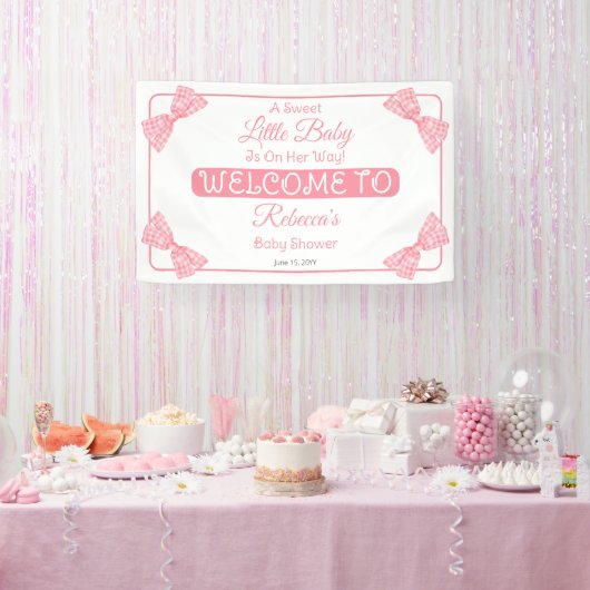 甘い小さなベビーピンク弓ガールベビーシャワー 横断幕 (パーティー)