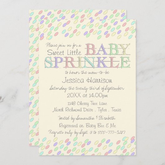 甘い小さなベビー散策ベビーシャワー 招待状 (正面/裏面)