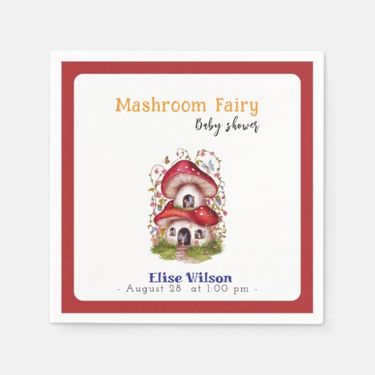 甘い小さなマッシュルームの妖精が途中にある スタンダードカクテルナプキン (正面)