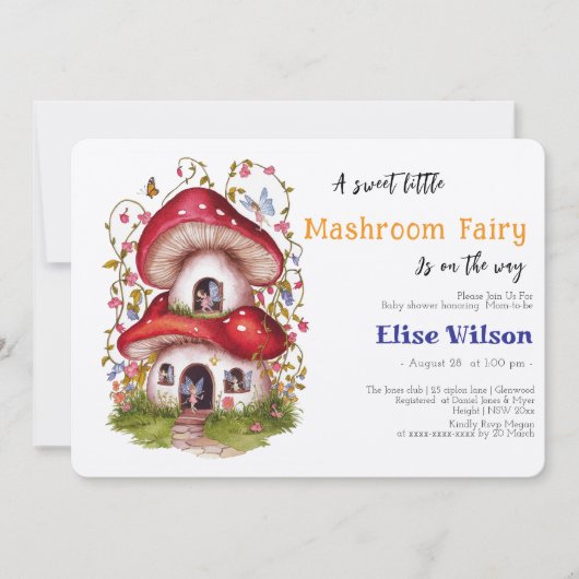 甘い小さなマッシュルームの妖精が途中にある 招待状 (正面)