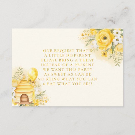 甘い小さなミツバチの赤ちゃんシャワーがお菓子をもたらす エンクロージャーカード (裏面)