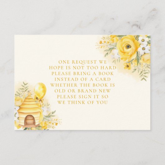 甘い小さなミツバチの赤ちゃんシャワーが本を持ってくる エンクロージャーカード (裏面)