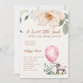 甘い小さなラムピンクのバルーン 招待状 (正面)