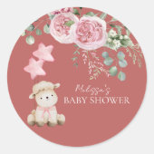 甘い小さなラムピンクの緑のカップケーキトッパー ラウンドシール (正面)