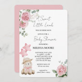 甘い小さなラムピンクの花 招待状 (正面/裏面)