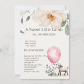 甘い小さなラムピンクバルーングリーン 招待状 (正面)