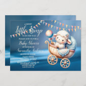 甘い小さなランプ赤ちゃんシャワーブルー美しい 招待状 (正面/裏面)