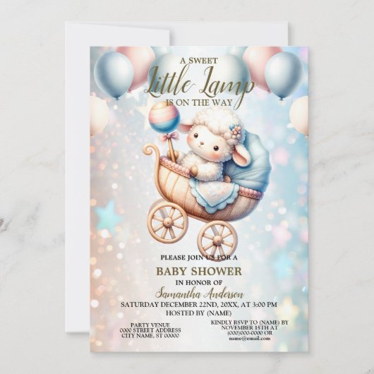 甘い小さなランプ赤ちゃんシャワー風船きれい 招待状 (正面)
