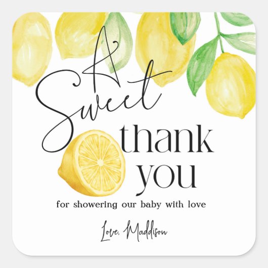 甘い小さなレモンのテーマ、ベビーシャワー。 スクエアシール (正面)