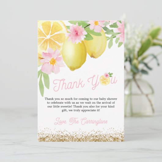 甘い小さなレモンの赤ちゃんシャワー サンキューカード (スタンド正面)