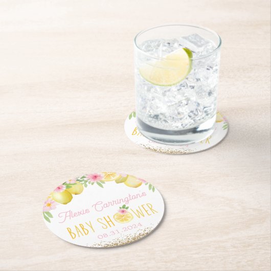 甘い小さなレモンの赤ちゃんシャワー ラウンドペーパーコースター (インサイチュ)