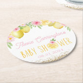 甘い小さなレモンの赤ちゃんシャワー ラウンドペーパーコースター (アングル)