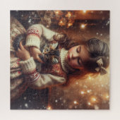 甘い小さな女の子と子猫のクリスマス ジグソーパズル (横)