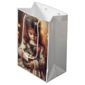 甘い小さな女の子と子猫のクリスマス ミディアムペーパーバッグ (正面アングル)