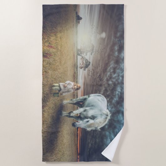 甘い小さな女の子と彼女の馬最高のの「友達」 ビーチタオル (正面)