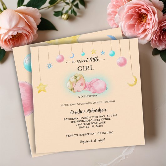 甘い小さな女の子のベビーシャワー 招待状