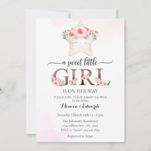 甘い小さな女の子の赤ちゃんシャワー招待状 招待状 (正面)