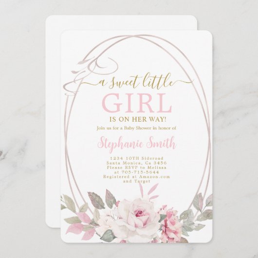甘い小さな女の子の赤ちゃんシャワー招待状 招待状 (正面/裏面)