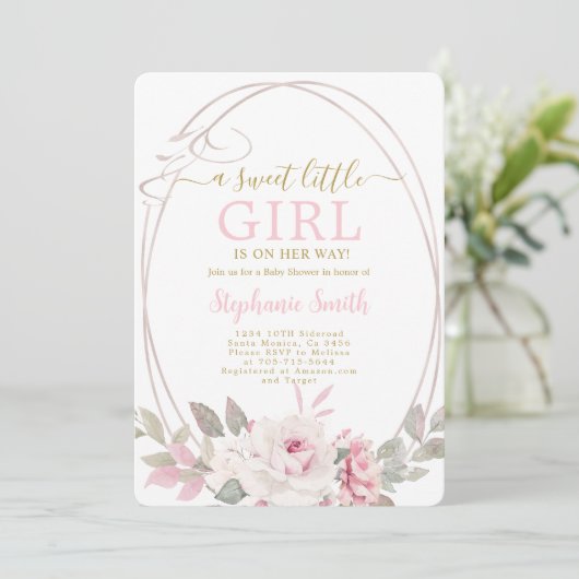 甘い小さな女の子の赤ちゃんシャワー招待状 招待状 (スタンド正面)