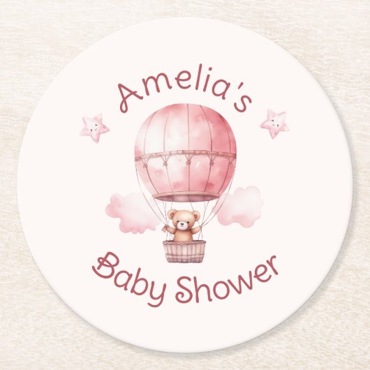 甘い小さな女の子オンザウェイベビーシャワー ラウンドペーパーコースター (正面)