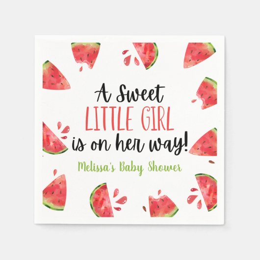 甘い小さな女の子スイカの赤ちゃんシャワー スタンダードカクテルナプキン (正面)